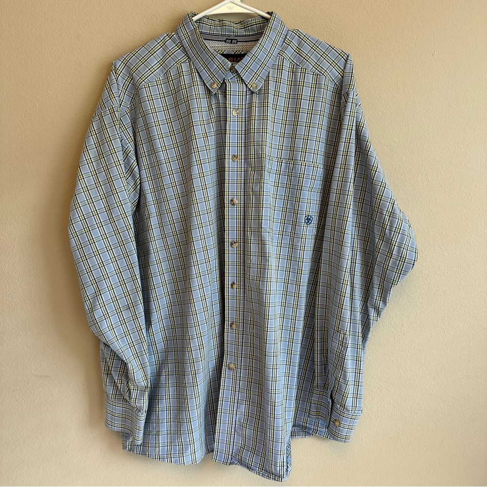Ariat Pro Series Blue Green Plaid XXL Button Up Vented Shirt Western Rodeo